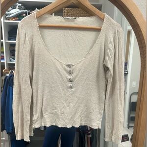 Zara Cream Raw Edge Henley Long Sleeves